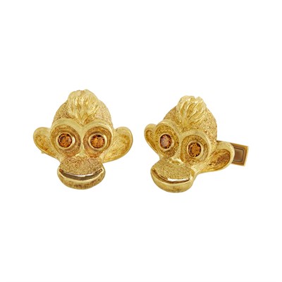 Lot 336 - Pair of Gold and Colored Diamond Monkey Cufflinks, Cartier