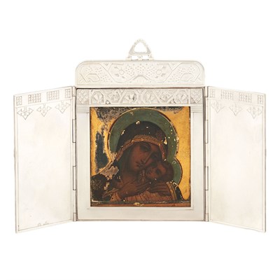 Lot 140 - Fabergé Silver Triptych Icon of the...