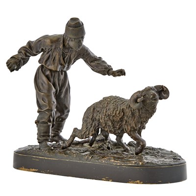 Lot 141 - Russian Bronze Group of Catching a Ram Cast by...