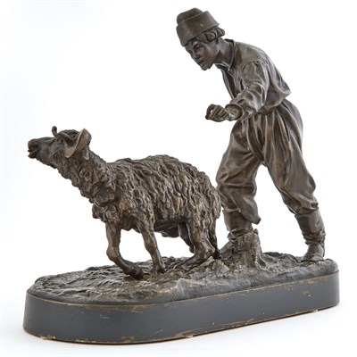 Lot 141 - Russian Bronze Group of Catching a Ram Cast by...