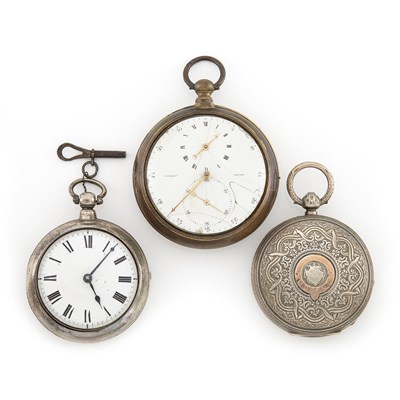 Lot 1581 - Three Brass, Nickel and Silver Pocket Watches