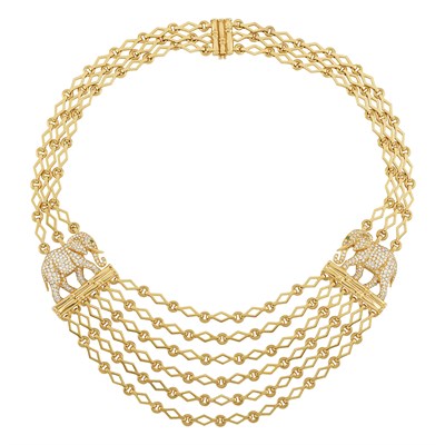 Lot 429 - Gold, Diamond and Emerald Elephant Necklace, Cartier