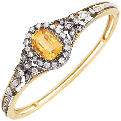 Lot 135 - Antique Gold, Silver, Topaz and Diamond Bangle Bracelet