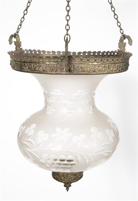 Lot 548 - Gilt Metal and Etched Glass Hanging Lantern...