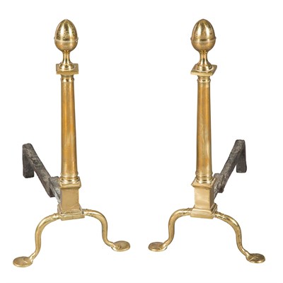 Lot 474 - Pair of Brass and Wrought Iron Andirons 18th...