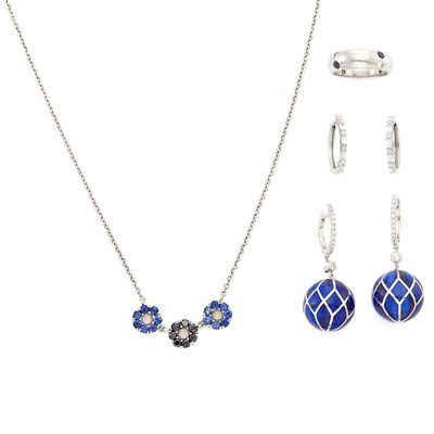 Lot 1513 - Group of White Gold, Diamond, Enamel and Gem-Set Jewelry