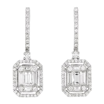 Lot 101 - Pair of White Gold and Diamond Pendant Earrings