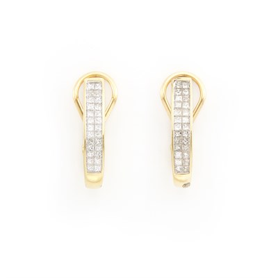 Lot 1570 - Pair of Gold and Diamond Hoop Earrings