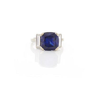 Lot 1540 - Platinum, Synthetic Sapphire and Diamond Ring, France