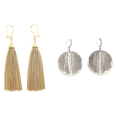 Lot 1512 - Two Pairs of Yellow and White Gold and Diamond Earrings