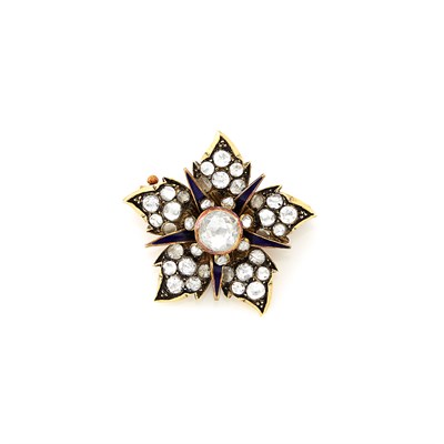 Lot 1538 - Gold, Diamond and Enamel Flower Pin