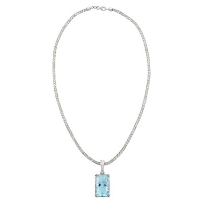 Lot 95 - White Gold, Aquamarine and Diamond Pendant and Chain