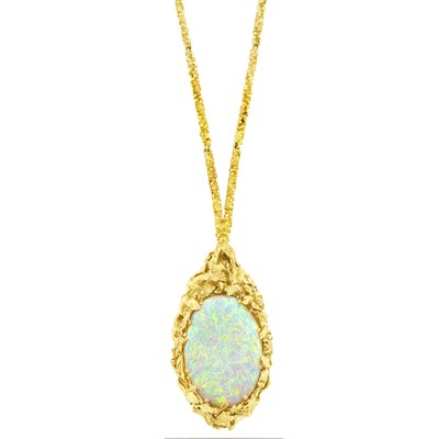 Lot 372 - Long High Karat Gold and Opal Pendant-Necklace