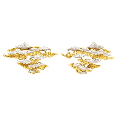 Lot 354 - Pair of Two-Color Gold Earclips, Sterlé, Paris