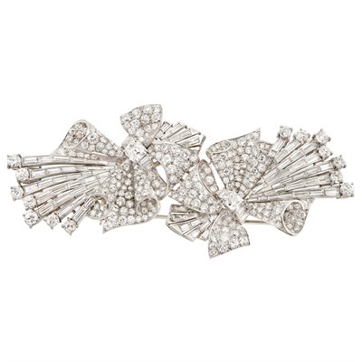Lot 492 - Platinum and Diamond Double Clip-Brooch
