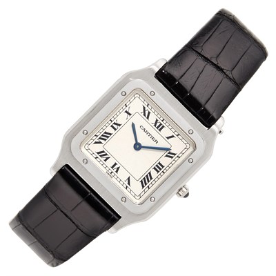 Lot 328 - Platinum 'Santos Dumont' Wristwatch, Cartier, Paris