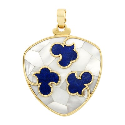 Lot 468 - Gold, Lapis Lazuli and Mother-of-Pearl Pendant, Cartier, Paris