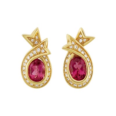 Lot 402 - Pair of Gold, Pink Tourmaline and Diamond Earrings, Angela Cummings