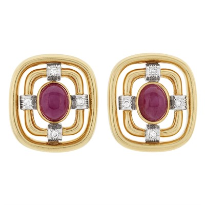 Lot 289 - Pair of Gold, Ruby and Diamond Earclips
