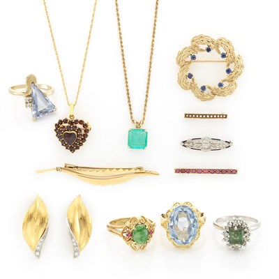 Lot 1660 - Group of Gold and Gem-Set Jewelry