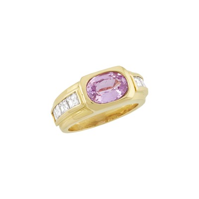 Lot 84 - Gold, Pink Sapphire and Diamond Ring