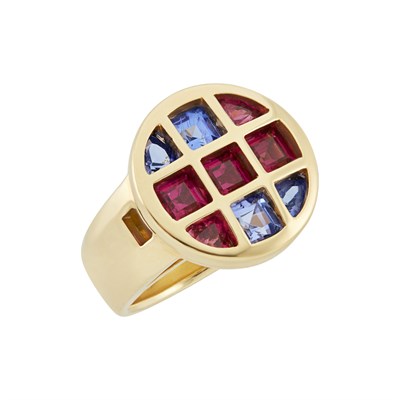 Lot 146 - Gold, Iolite and Pink Tourmaline Ring