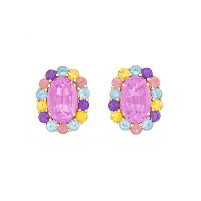 Lot 83 - Pair of Gold, Kunzite and Colored Stone Earclips