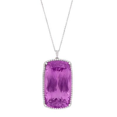 Lot 457 - White Gold, Kunzite and Diamond Pendant with Chain Necklace