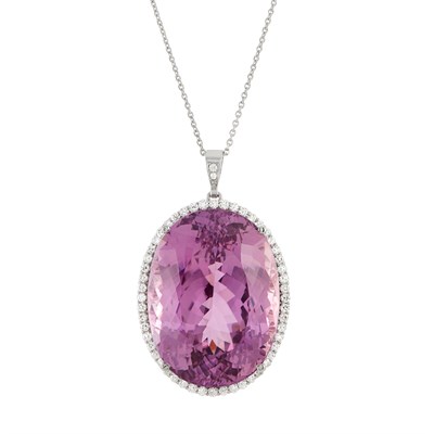 Lot 116 - White Gold, Kunzite and Diamond Pendant-Necklace