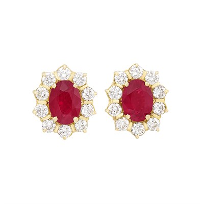Lot 183 - Pair of Gold, Ruby and Diamond Earrings