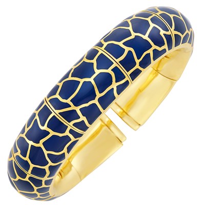 Lot 396 - Gold and Navy Blue Enamel Bangle Bracelet