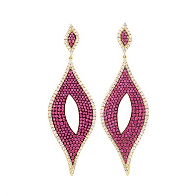 Lot 199 - Pair of Gold, Blackened Gold, Ruby and Diamond Earrings