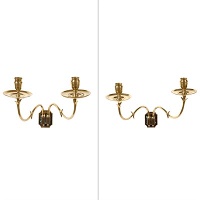 Lot 512 - Pair of English Brass Two-Light Sconces...