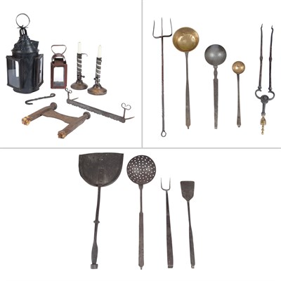 Lot 526A - Group of Iron Kitchen Implements, Lighting,...