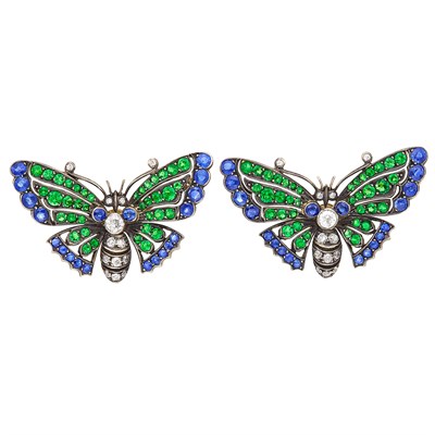 Lot 202 - Pair of Gold, Silver, Sapphire, Tsavorite Garnet and Diamond Butterfly Pins