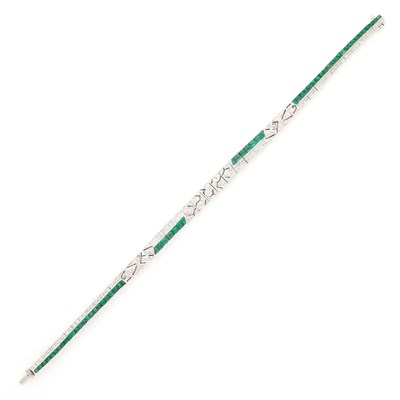 Lot 1268 - Platinum, Emerald and Diamond Bracelet