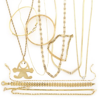 Lot 1384 - Group of Gold and Diamond Chains and Bangle Bracelets