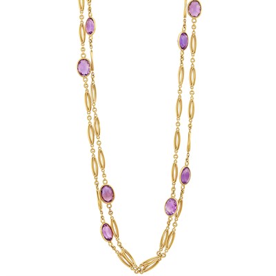 Lot 318 - Long Gold and Amethyst Chain Necklace