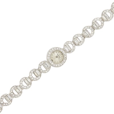 Lot 267 - Platinum and Diamond Wristwatch, Cartier, France, European Watch and Clock Co.