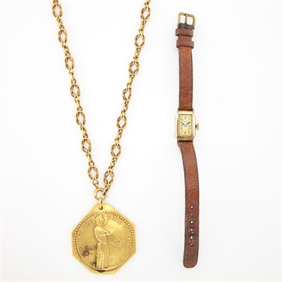 Lot 1589 - Gold Wristwatch, Mita, and Gold Medallion with Long Gold Chain