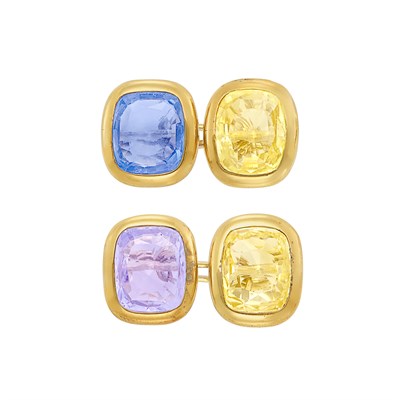 Lot 61 - Pair of Gold and Multicolored Sapphire Cufflinks