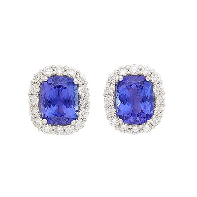 Lot 1186 - Pair of White Gold, Tanzanite and Diamond Earrings