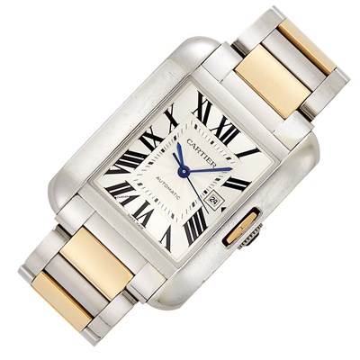 Lot 206 - Stainless Steel and Gold 'Tank Anglaise' Wristwatch, Cartier, Ref. 3511