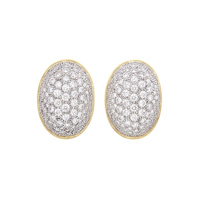 Lot 158 - Pair of Two-Color Gold and Diamond Bombé Earclips