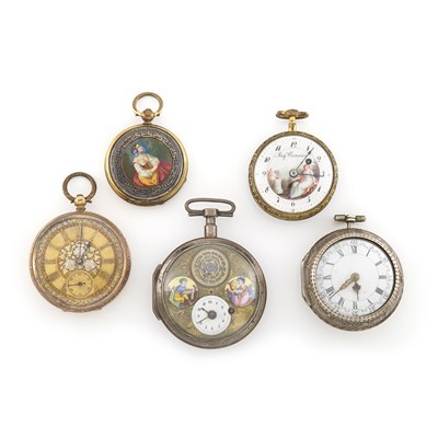 Lot 1582 - Five Antique Enamel Pocket Watches