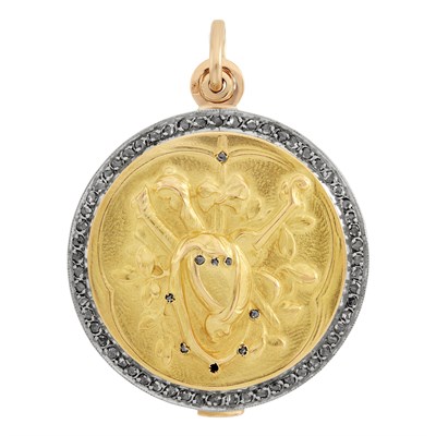 Lot 25 - Antique Platinum-Topped Gold and Diamond Pendant-Locket, Gold, Silver, Enamel, Diamond and Pearl Double Sided Brooch