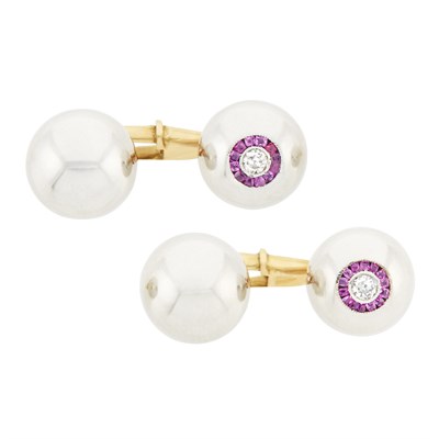 Lot 337 - Pair of Platinum, Gold, Ruby and Diamond Cufflinks