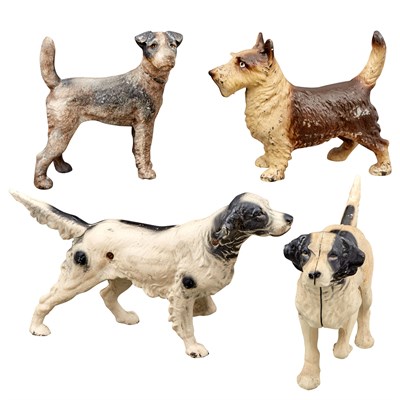 Lot 68 - Four Painted Reproduction Cast Iron Dog...