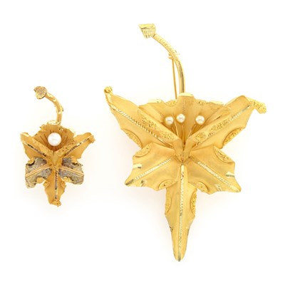 Lot 1550 - Two Gold Orchid Brooches