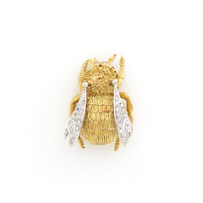 Lot 1590 - Two-Color Gold and Diamond Fly Pin